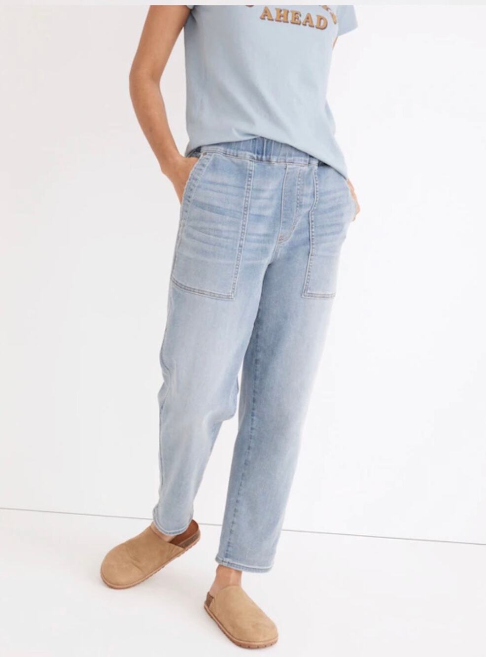 Madewell Pull On Relaxed Mid-Rise Jeans Light Wash Womens Size S